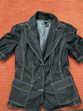 Bisou Bisou Dark Denim Short-Sleeve Blazer Jacket - Black